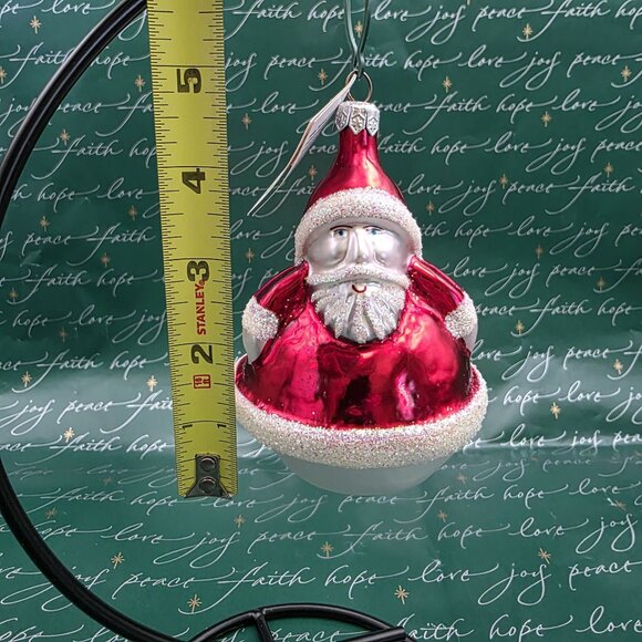 RADKO Santa Glass Christmas Ornament Roly Poly Round Red White 4.5” W Tag - Picture 8 of 8